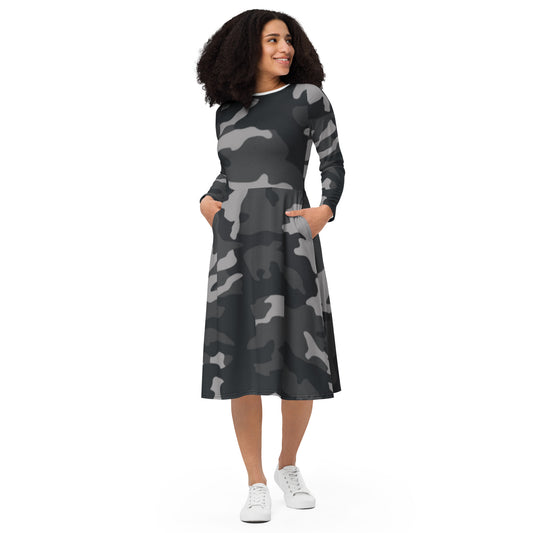 No Limit All-over print long sleeve midi dress