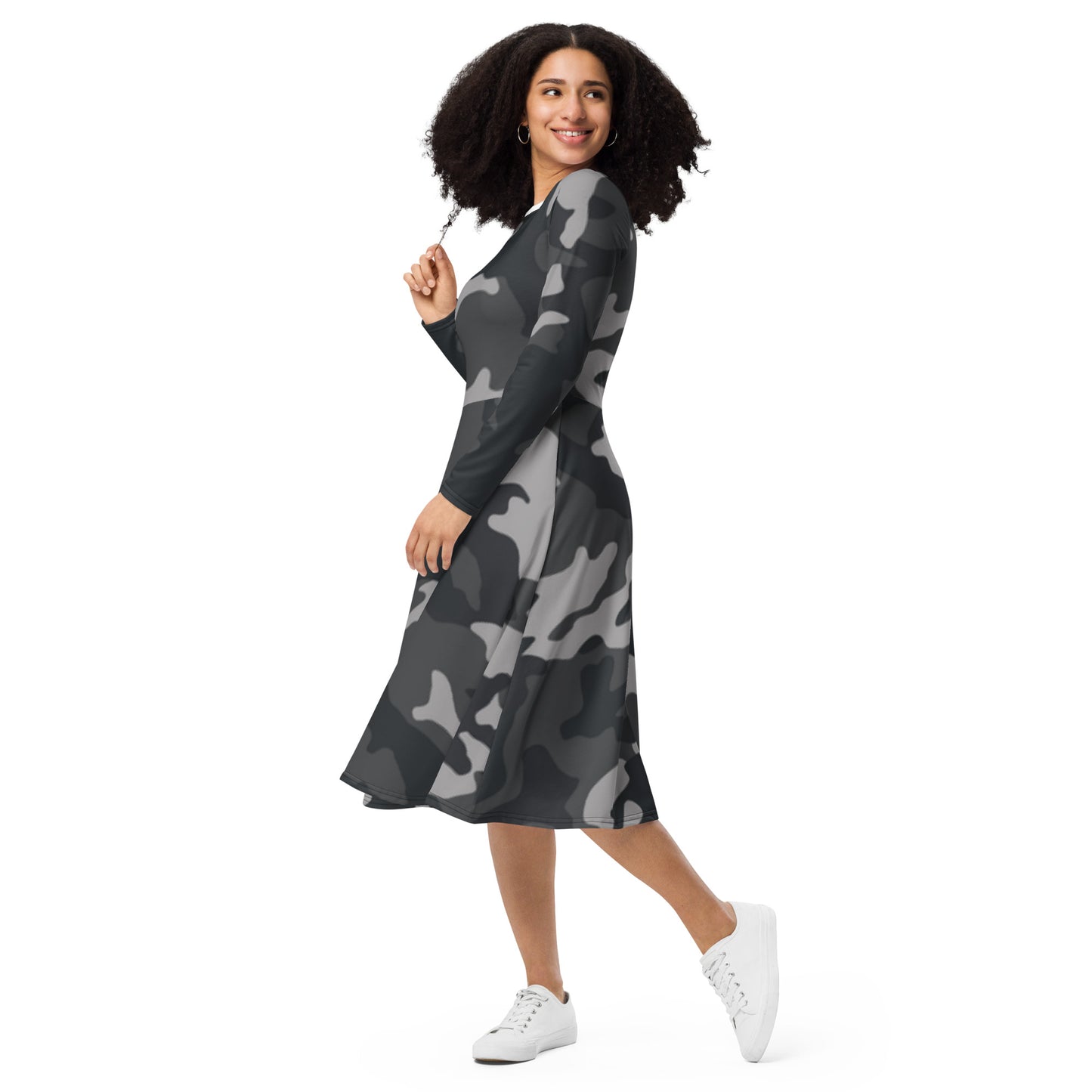 No Limit All-over print long sleeve midi dress