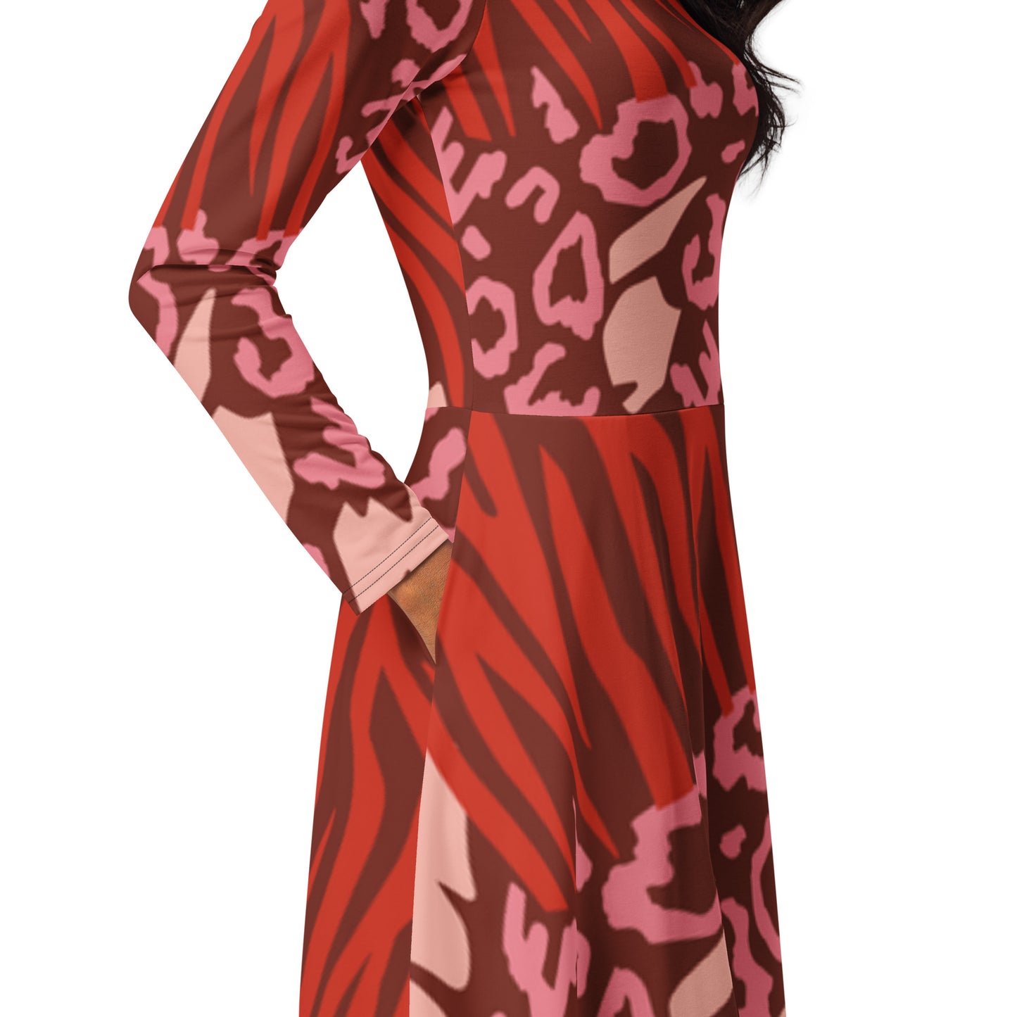 Miami Nights All-over print long sleeve midi dress