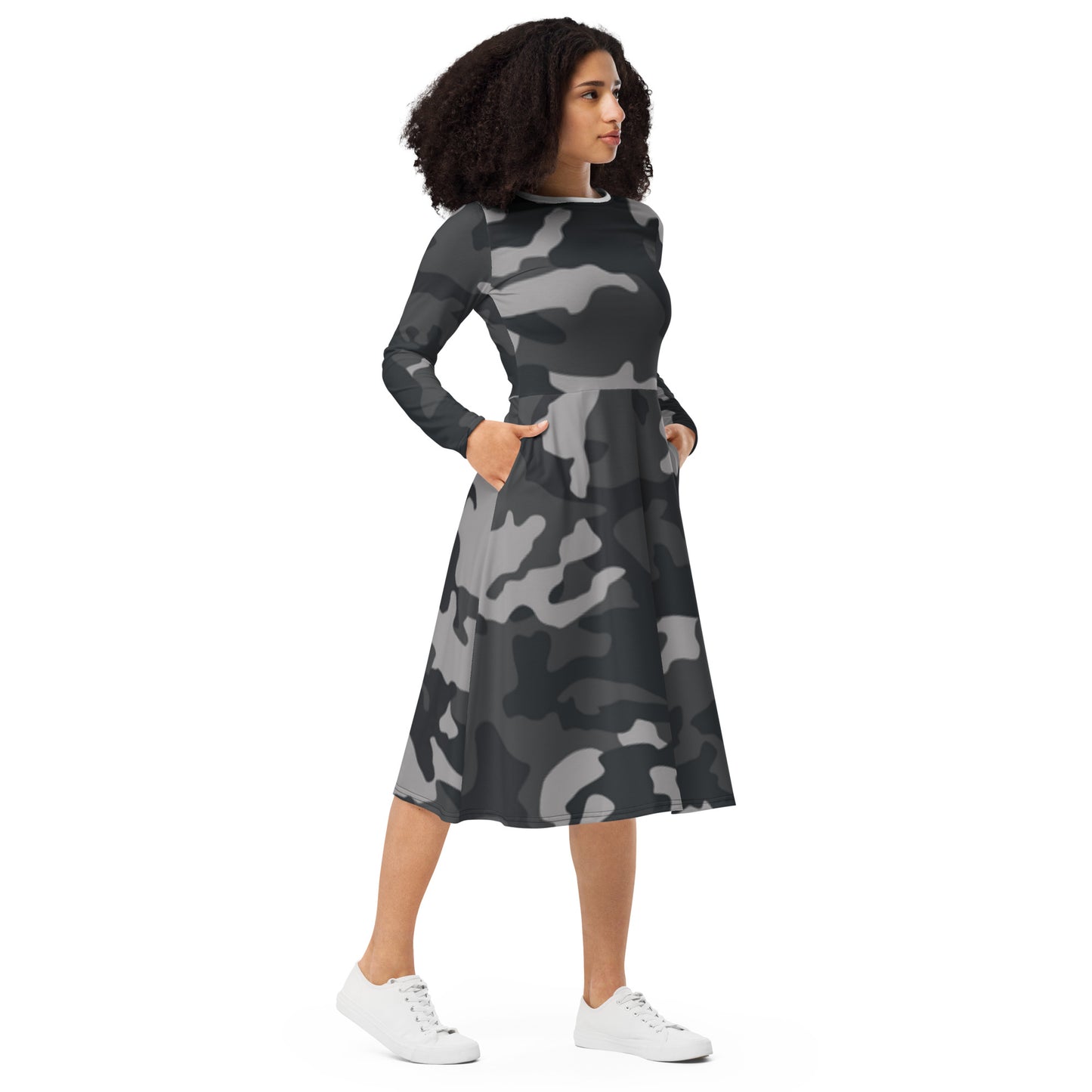 No Limit All-over print long sleeve midi dress